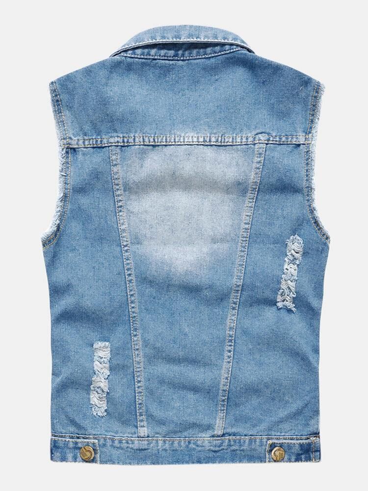 Dubbla Fickor I Jeansmode För Män Turn Down-Krage Casual Vest