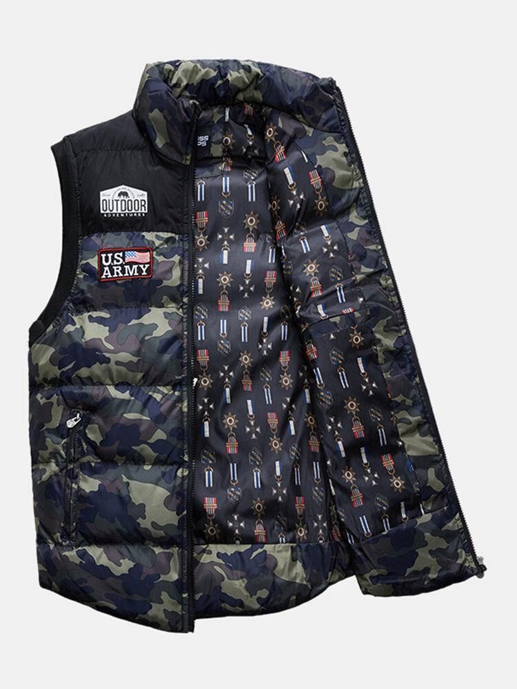 Herr Camo Zipper Front Vinter Thicken Stand Collar Casual Warm Vest