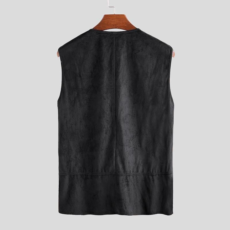 Herr Vintage V-Hals Dragsko Enfärgad Casual Vest