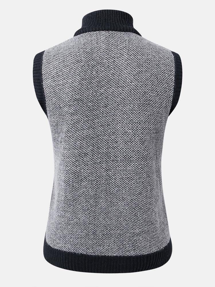 Knit Zip Front Slant Ficka Tjock Varma Ärmlösa Västar