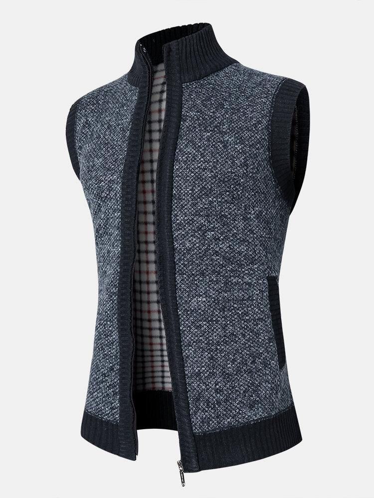 Knit Zip Front Slant Ficka Tjock Varma Ärmlösa Västar