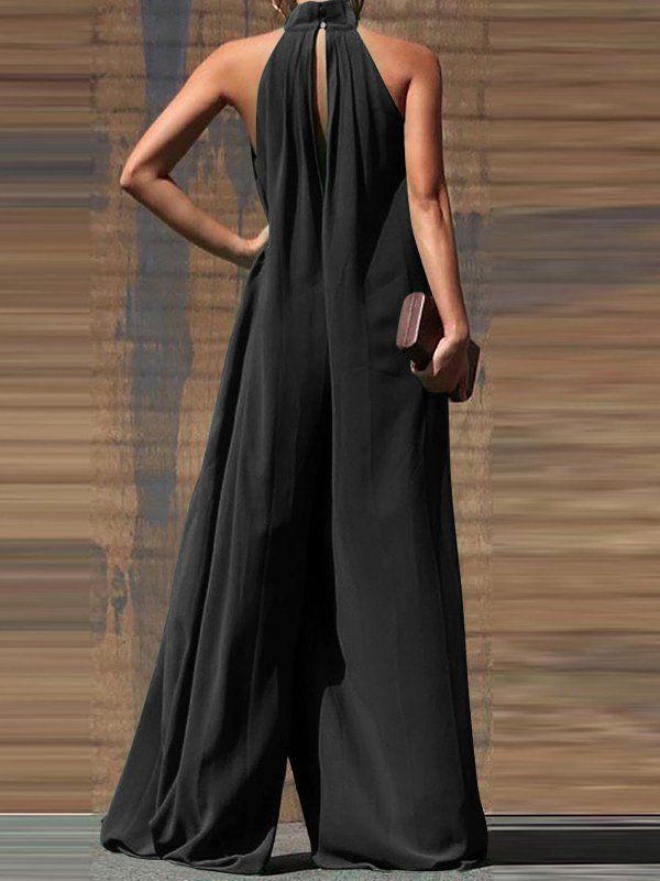 Ärmlös Halter Solid Casual Jumpsuit