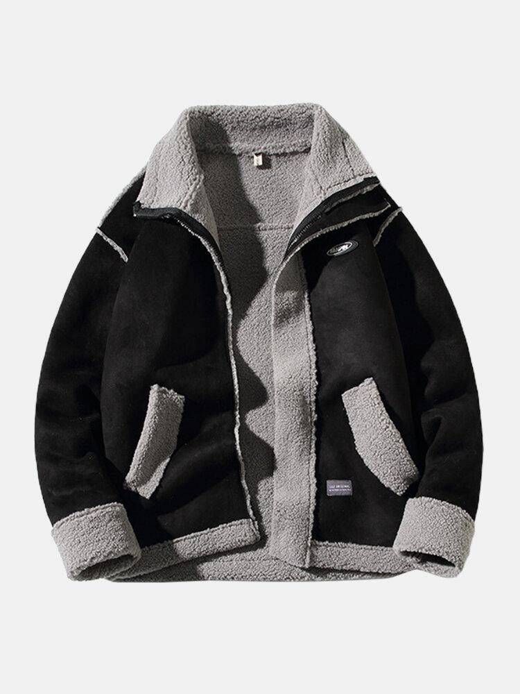 Drop Shoulder Enfärgad Shearling Fodrad Tjock Casual Jacka För Män