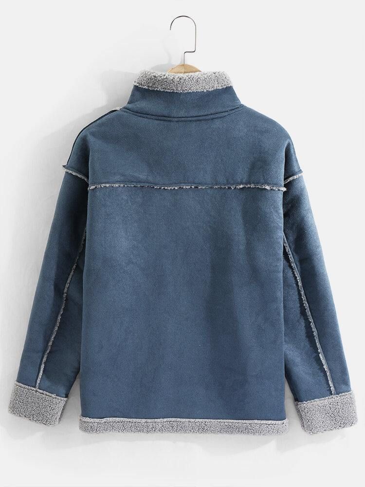 Drop Shoulder Enfärgad Shearling Fodrad Tjock Casual Jacka För Män