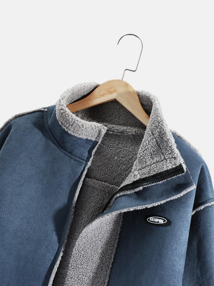 Drop Shoulder Enfärgad Shearling Fodrad Tjock Casual Jacka För Män