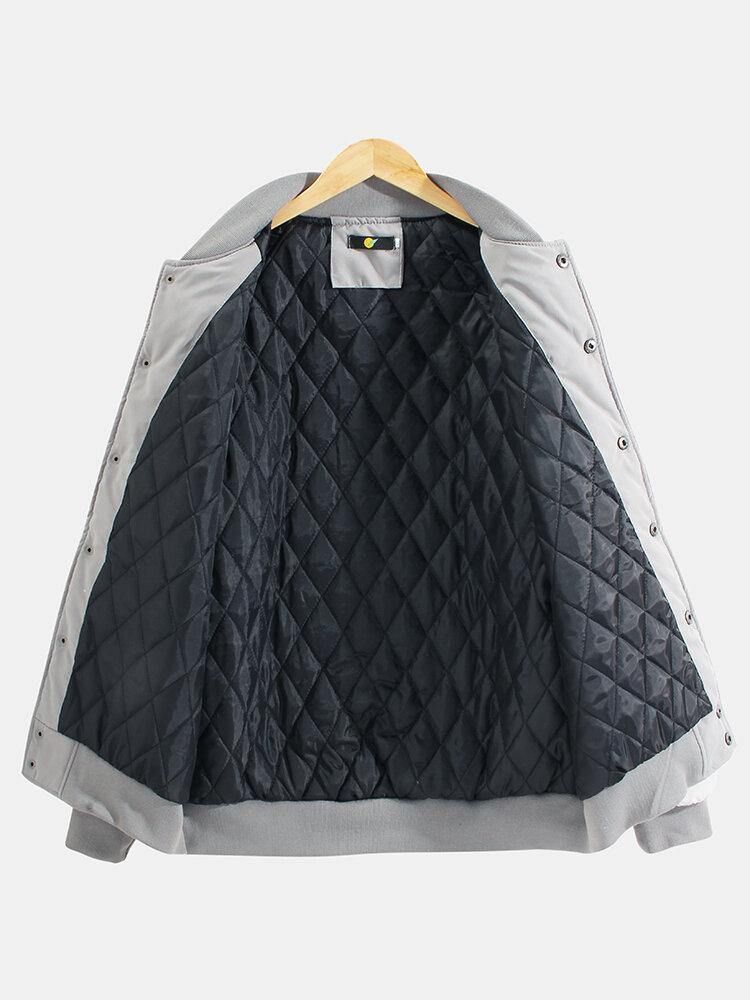 Herr Patchwork Raglan Ärmar Enkel Varm Baseball Krage Jacka