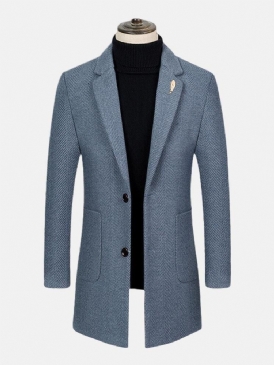 Lapel För Män Medellång Längd Jacquard Split Back Tjock Regular Fit Coat