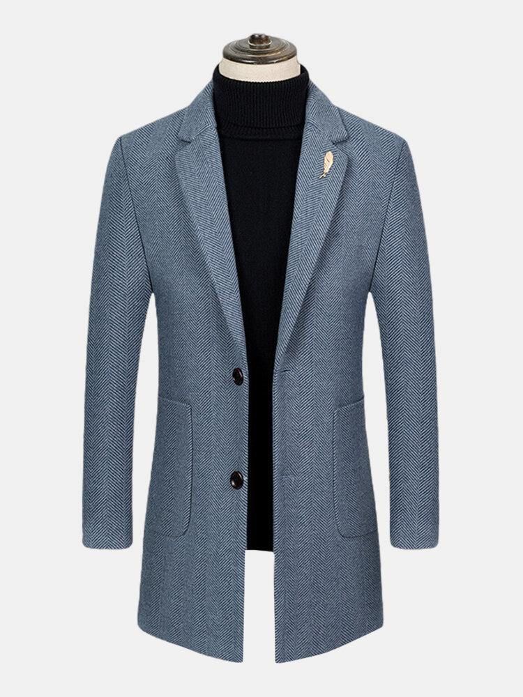 Lapel För Män Medellång Längd Jacquard Split Back Tjock Regular Fit Coat