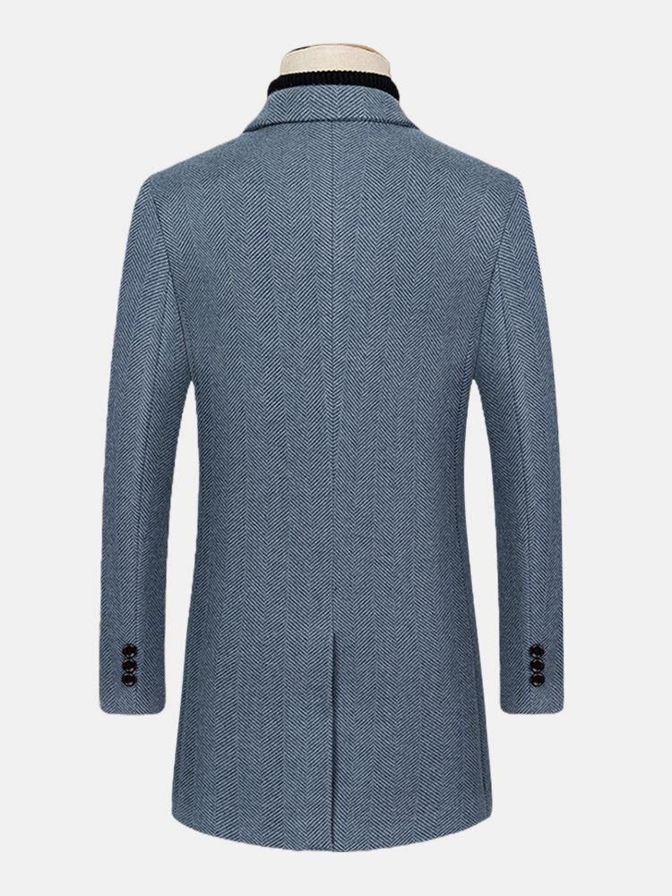 Lapel För Män Medellång Längd Jacquard Split Back Tjock Regular Fit Coat