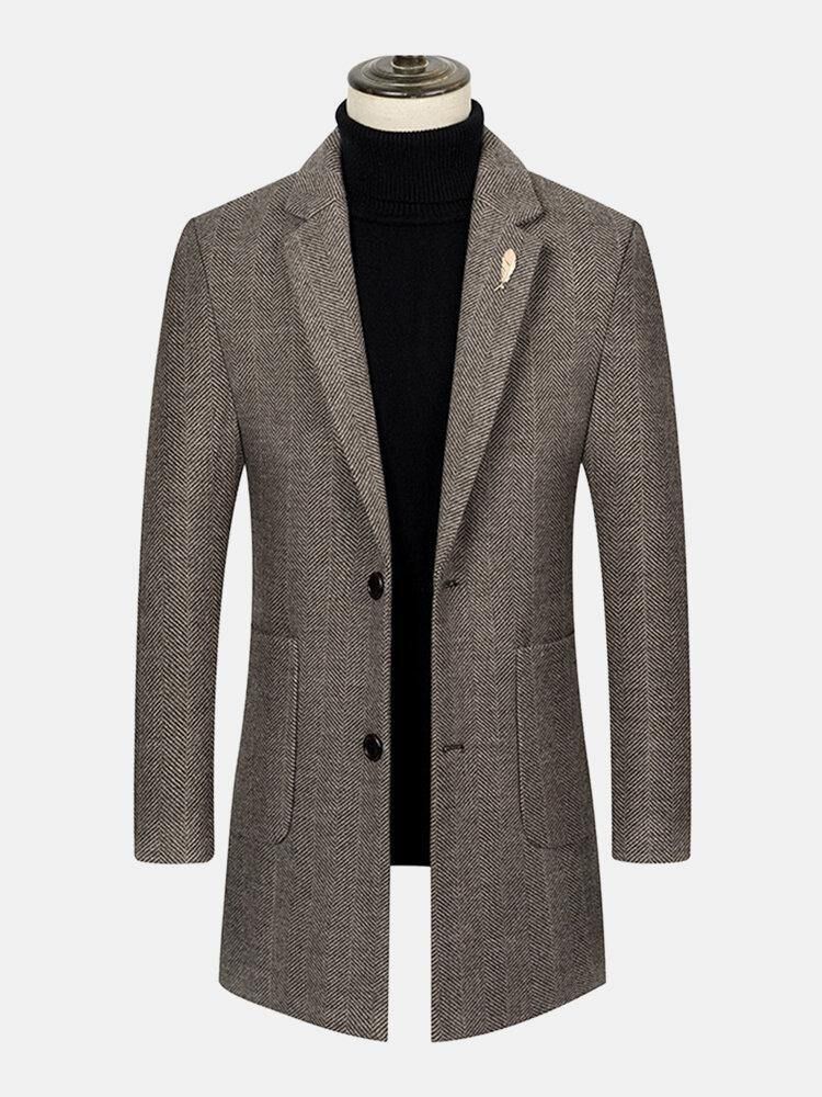 Lapel För Män Medellång Längd Jacquard Split Back Tjock Regular Fit Coat