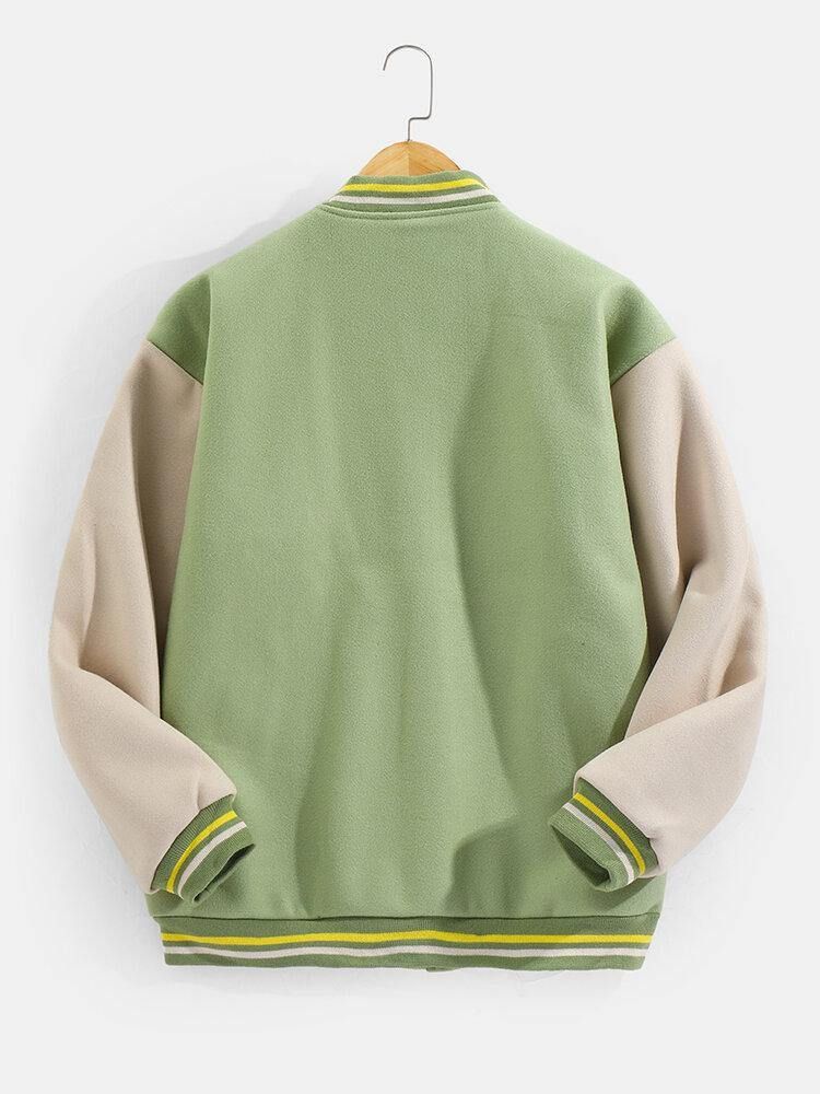 Män Badge Warm Drop Shoulder Basebollkrage Långärmad Jacka