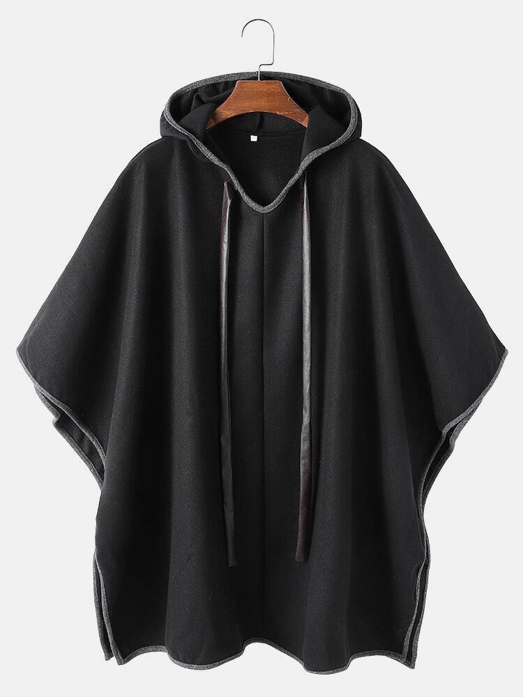 Mäns Ärmlösa Överdimensionerade Casual Svart Huva Kappa Cape Coats