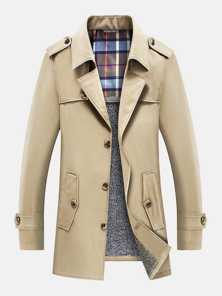 Mäns Plyschfodrade Varma Knappar Framme Lapel Casaul Slant Pocket Coats