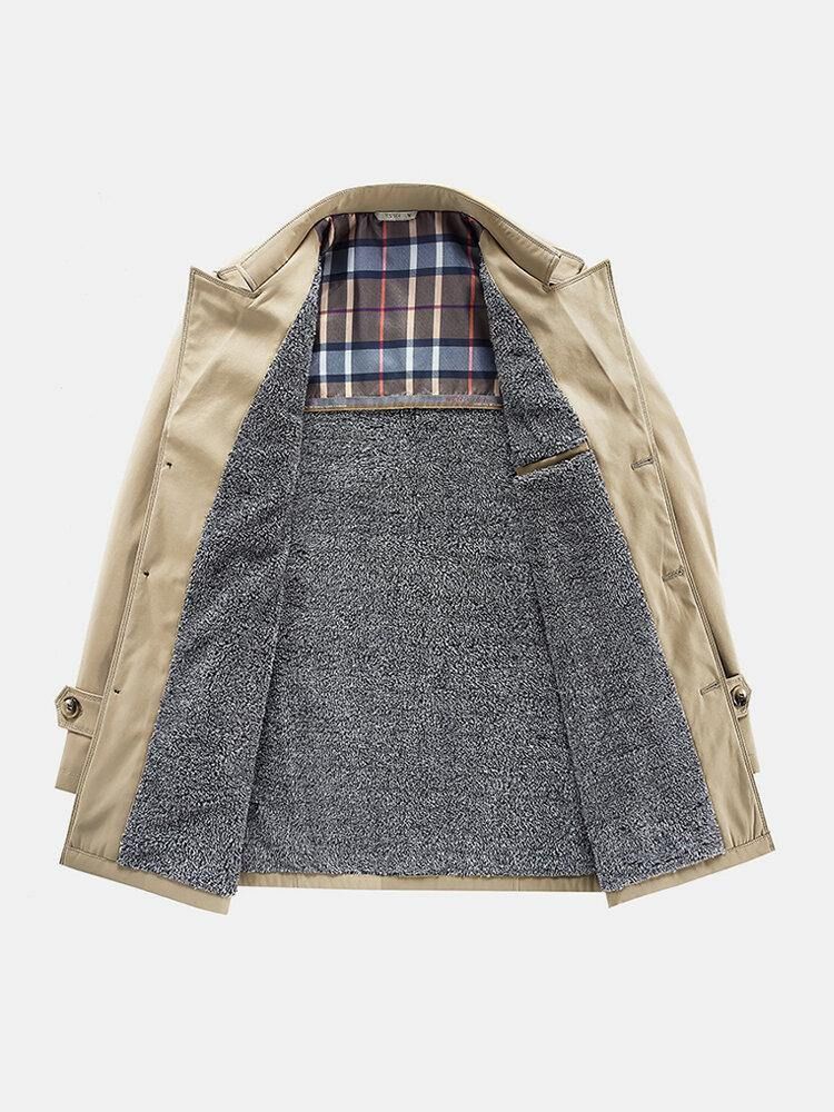 Mäns Plyschfodrade Varma Knappar Framme Lapel Casaul Slant Pocket Coats