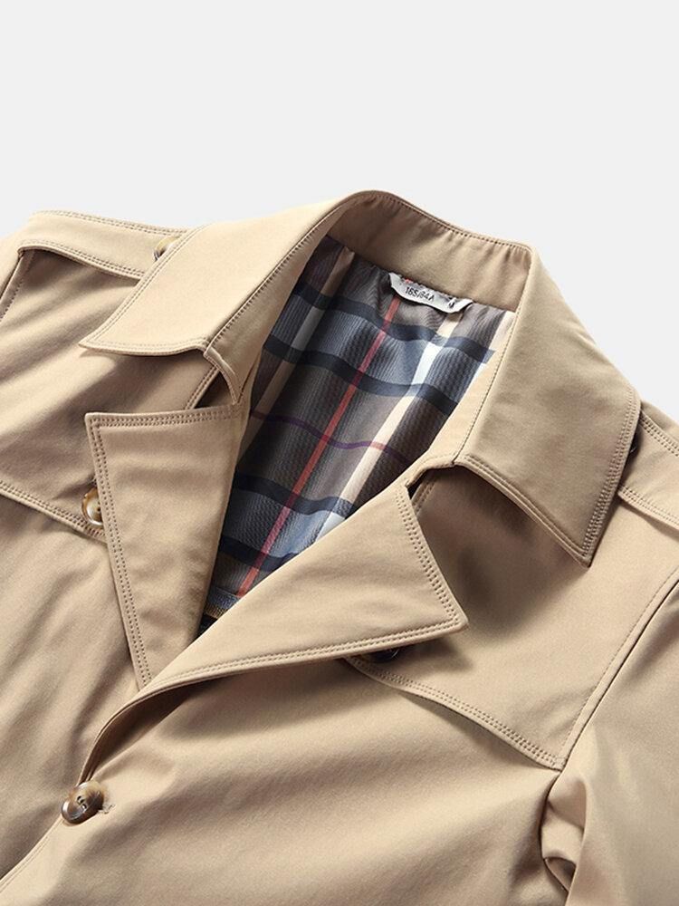 Mäns Plyschfodrade Varma Knappar Framme Lapel Casaul Slant Pocket Coats