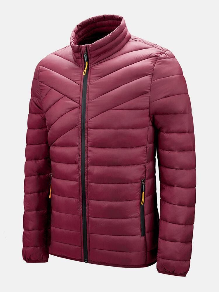 Mäns Solid Vadderad Zip Up Basic Vadderade Kappor Med Världsficka