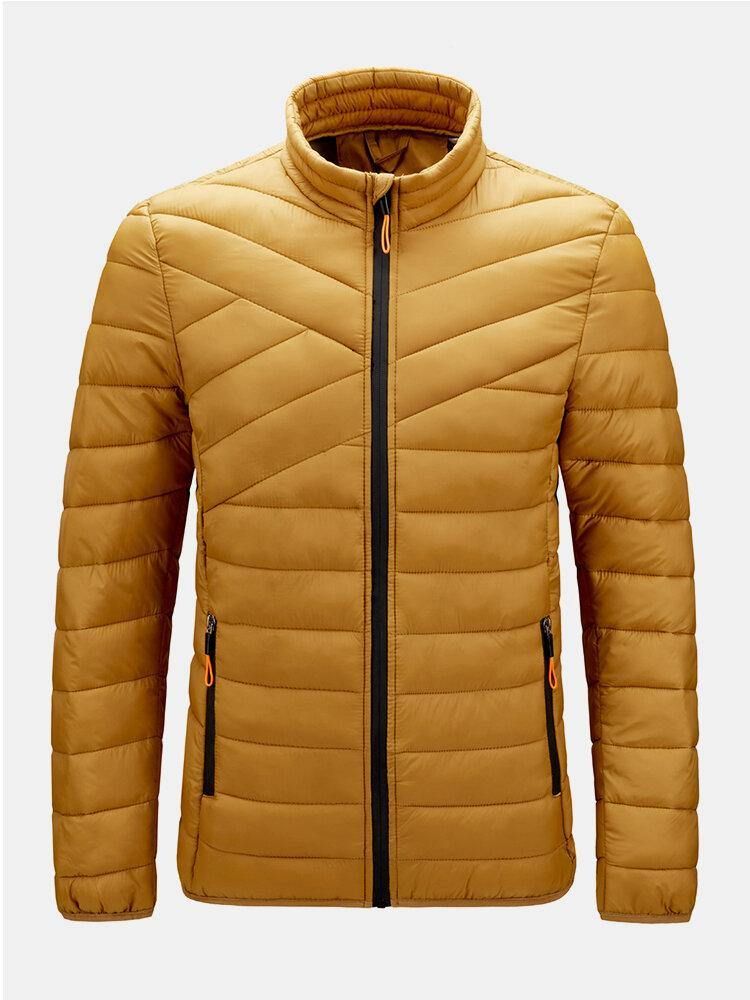 Mäns Solid Vadderad Zip Up Basic Vadderade Kappor Med Världsficka