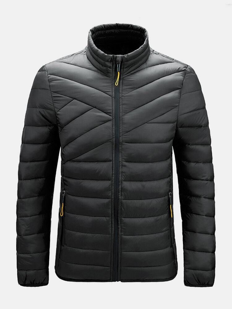 Mäns Solid Vadderad Zip Up Basic Vadderade Kappor Med Världsficka