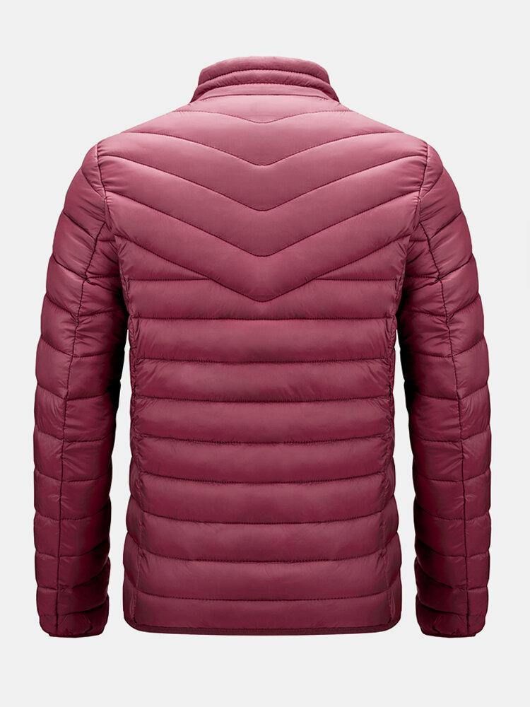 Mäns Solid Vadderad Zip Up Basic Vadderade Kappor Med Världsficka