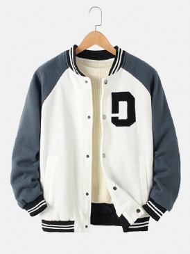 Vintage Tjock Raglanärm För Män Knapp Casual Lös Varsity-Jacka