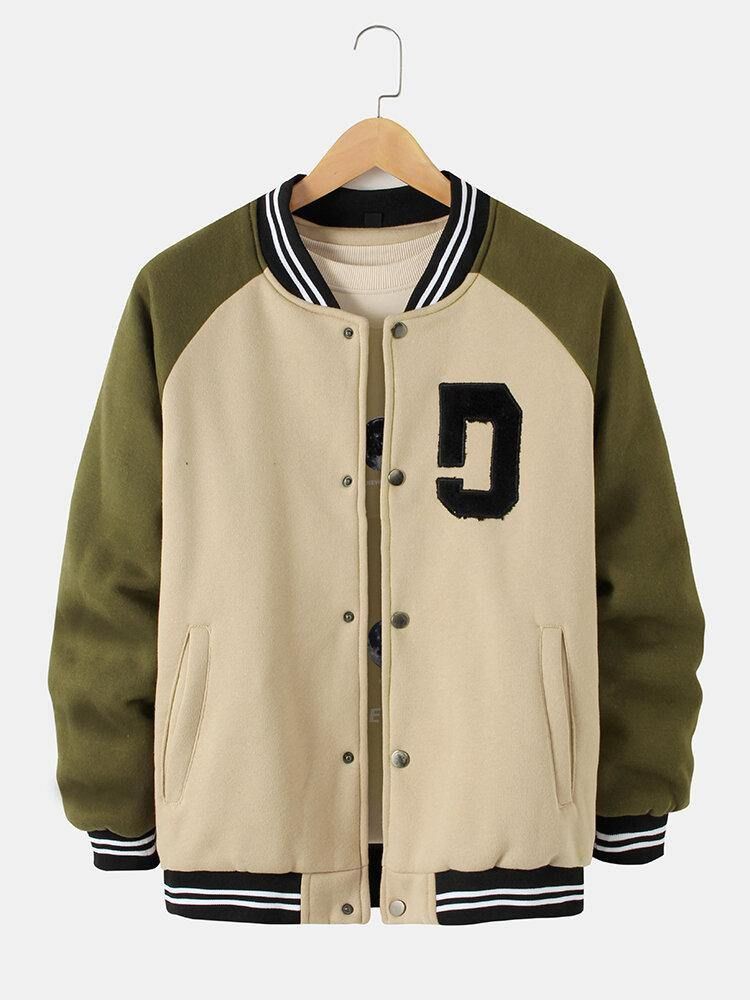 Vintage Tjock Raglanärm För Män Knapp Casual Lös Varsity-Jacka