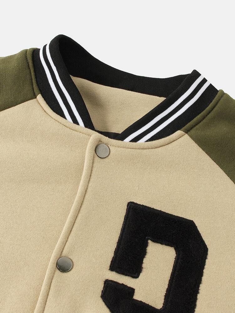 Vintage Tjock Raglanärm För Män Knapp Casual Lös Varsity-Jacka