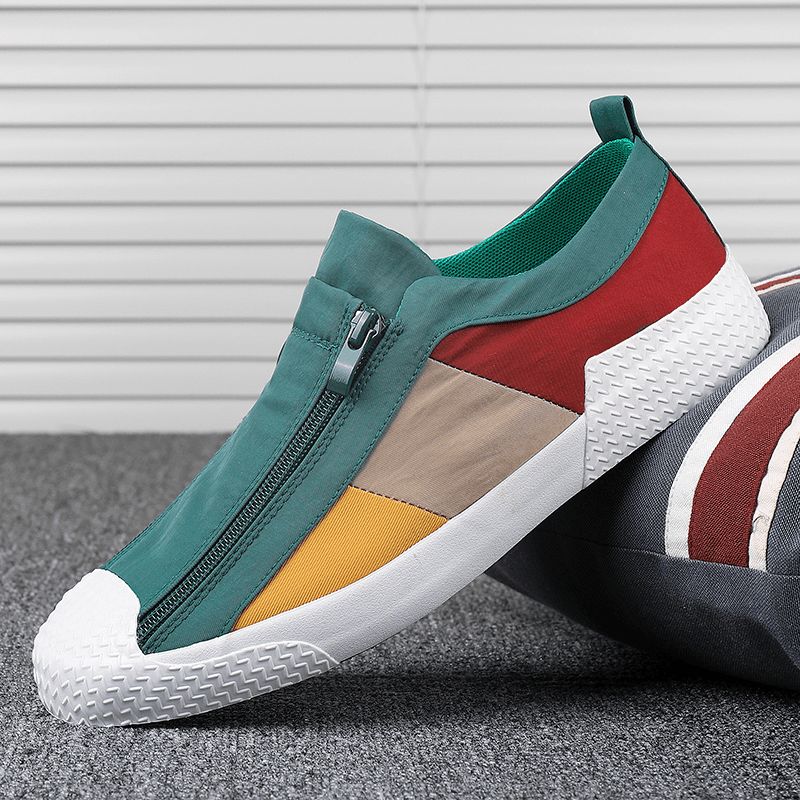 Herr Colorblock Comfy Andas Dragkedja Casual Canvas Sneakers