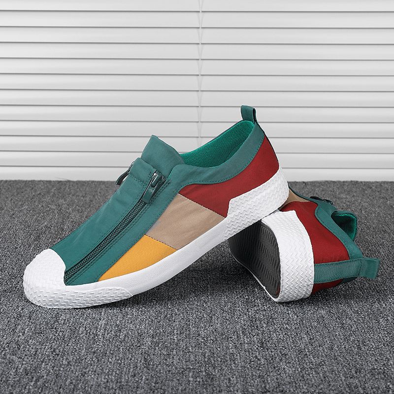 Herr Colorblock Comfy Andas Dragkedja Casual Canvas Sneakers