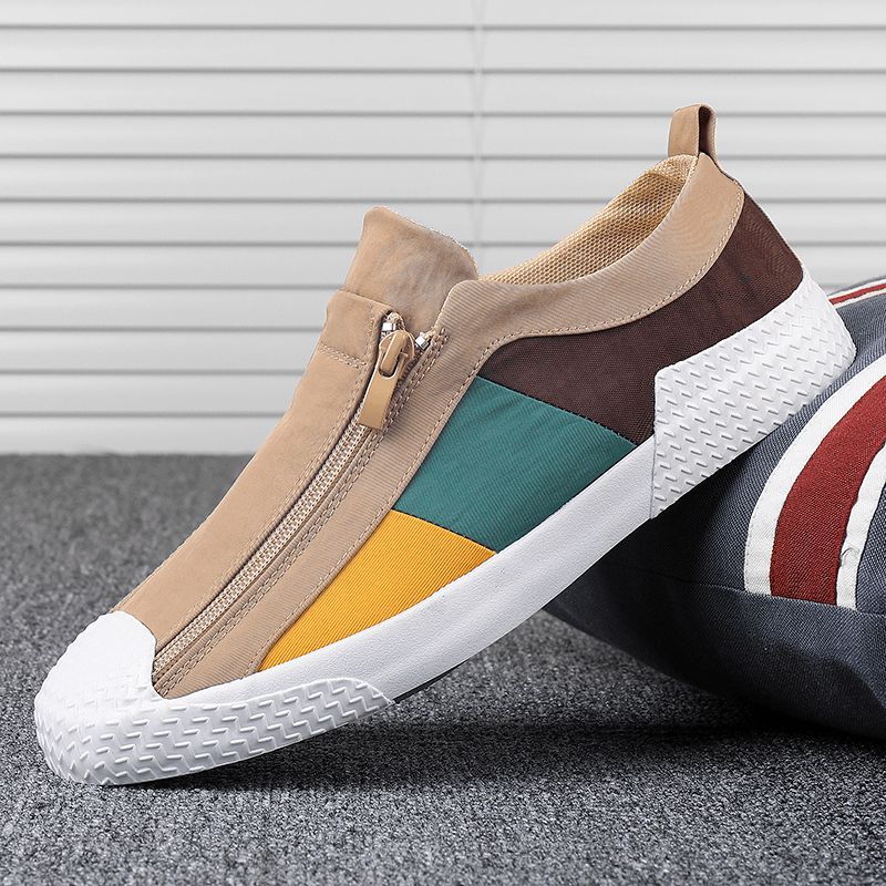 Herr Colorblock Comfy Andas Dragkedja Casual Canvas Sneakers