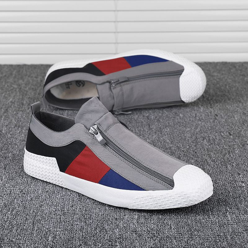 Herr Colorblock Comfy Andas Dragkedja Casual Canvas Sneakers