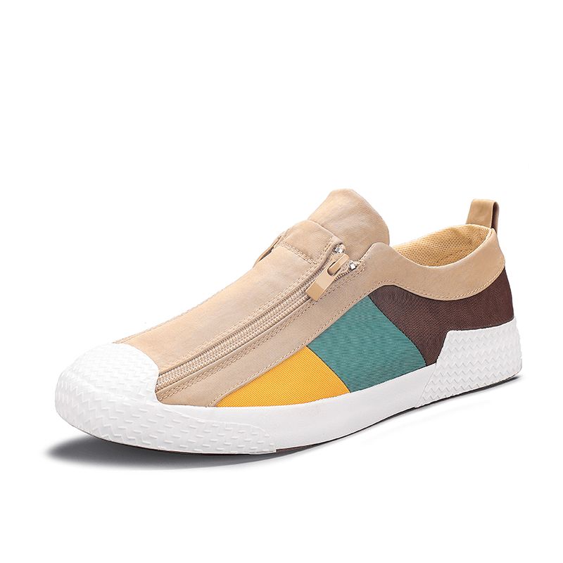 Herr Colorblock Comfy Andas Dragkedja Casual Canvas Sneakers