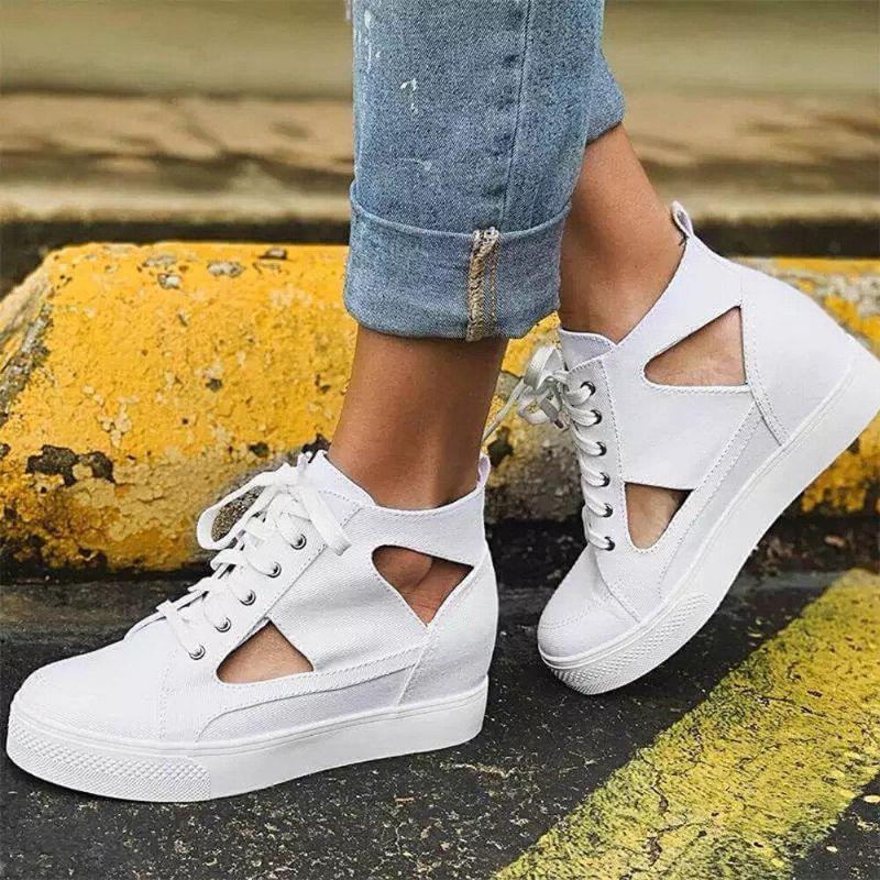 Kvinnor Canvas Cut Out Bärbara Dolda Öka Casual Flat Skor