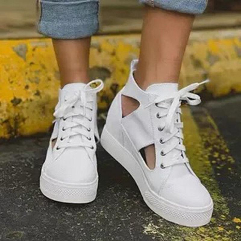 Kvinnor Canvas Cut Out Bärbara Dolda Öka Casual Flat Skor