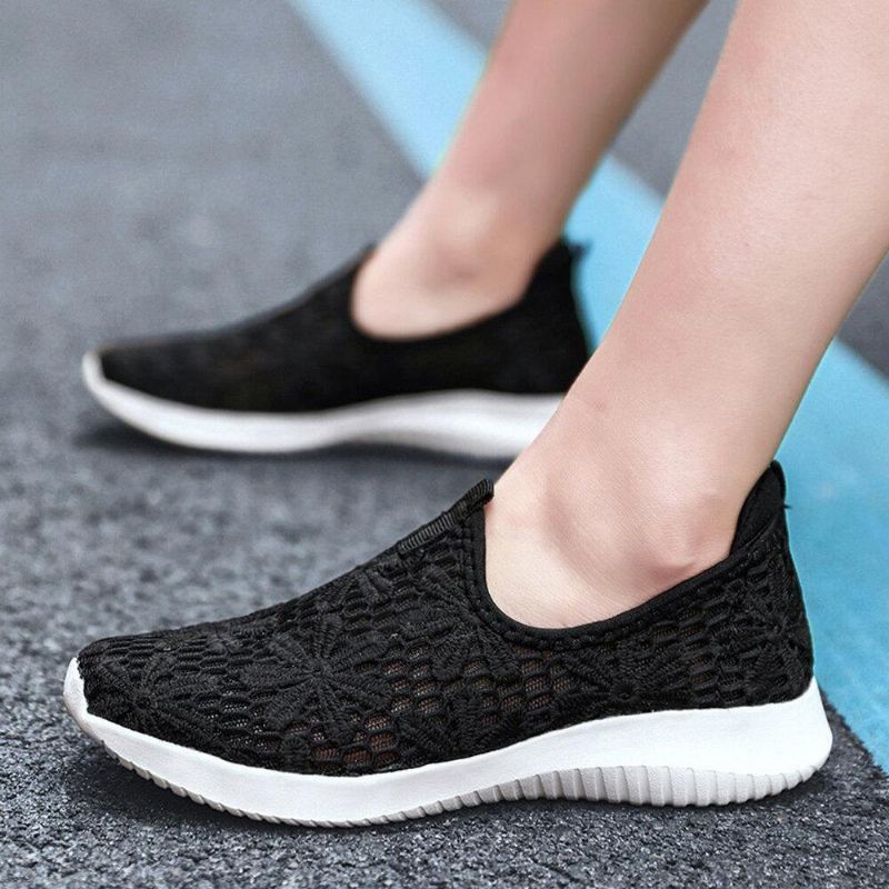 Kvinnor Casual Stickade Slip On Walking Flat Sneakers