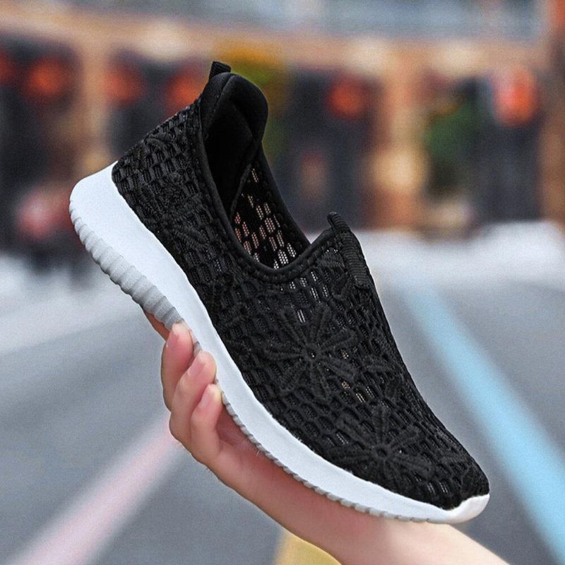 Kvinnor Casual Stickade Slip On Walking Flat Sneakers