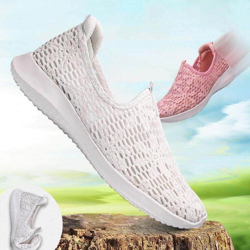 Kvinnor Casual Stickade Slip On Walking Flat Sneakers