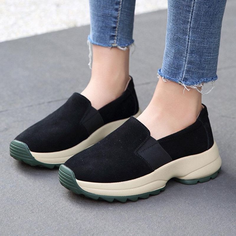 Kvinnor Stor Storlek Casual Faux Mocka Slip On Chunky Sneakers