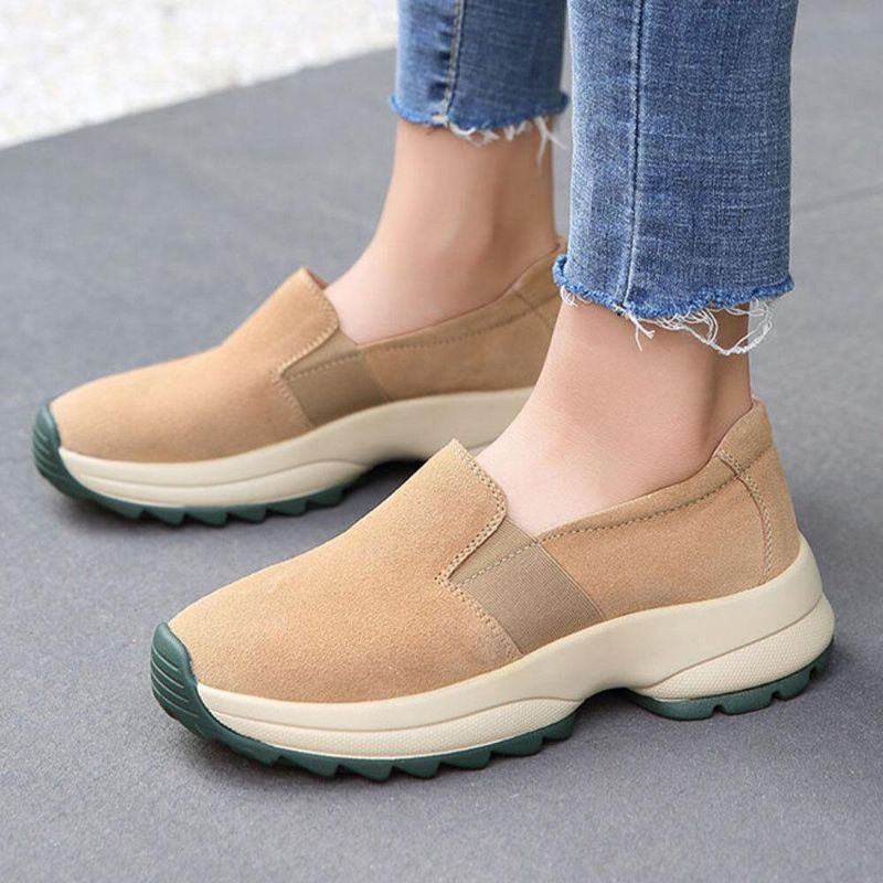 Kvinnor Stor Storlek Casual Faux Mocka Slip On Chunky Sneakers