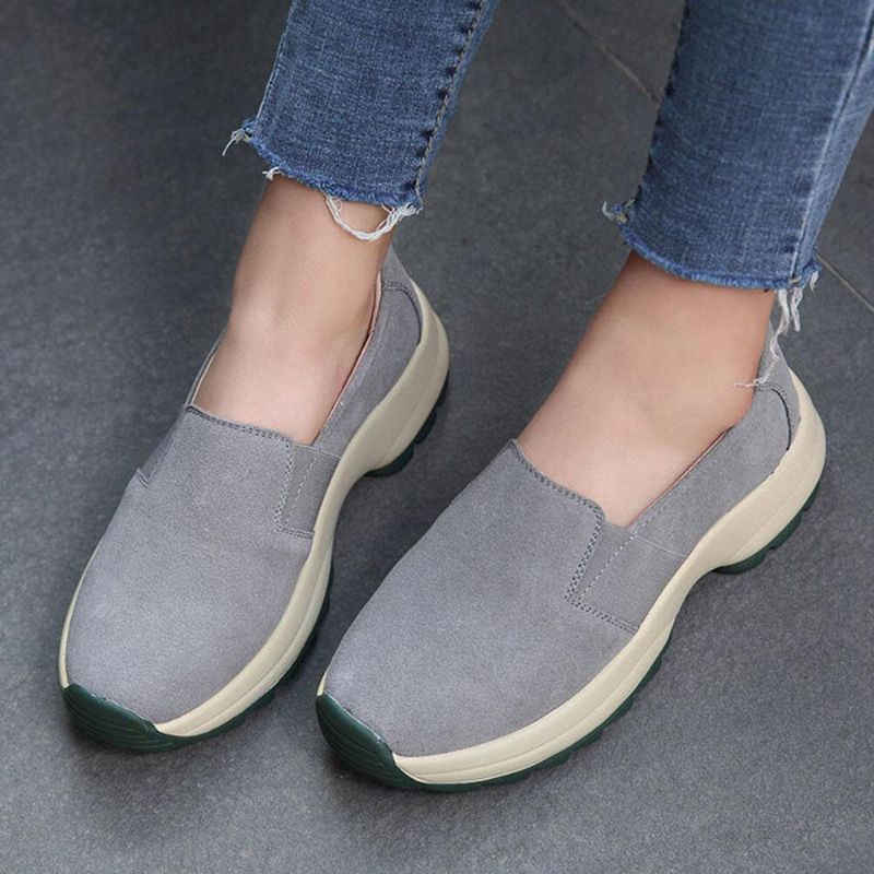 Kvinnor Stor Storlek Casual Faux Mocka Slip On Chunky Sneakers