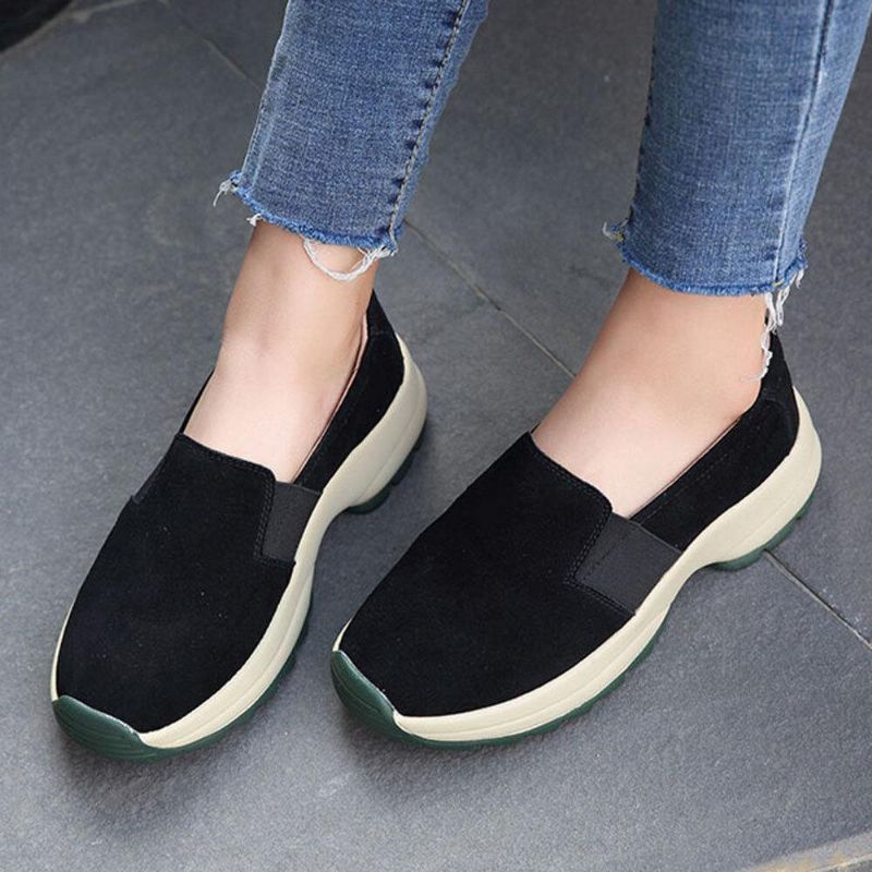 Kvinnor Stor Storlek Casual Faux Mocka Slip On Chunky Sneakers