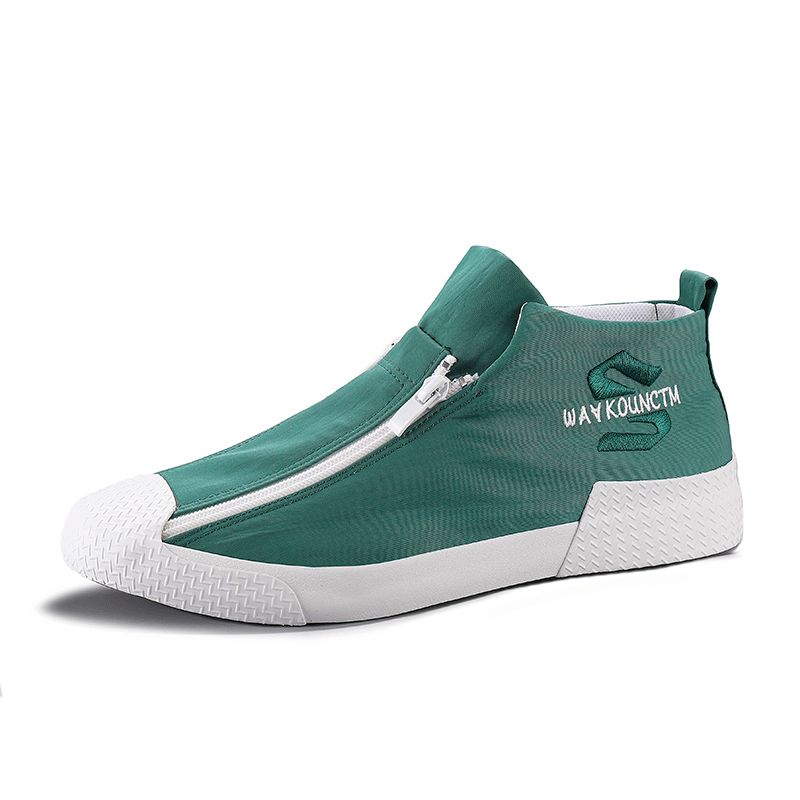 Män Gummi Cap Toe Front Dragkedja Comfy Andas Canvas High Top Ankel Casual Sneakers