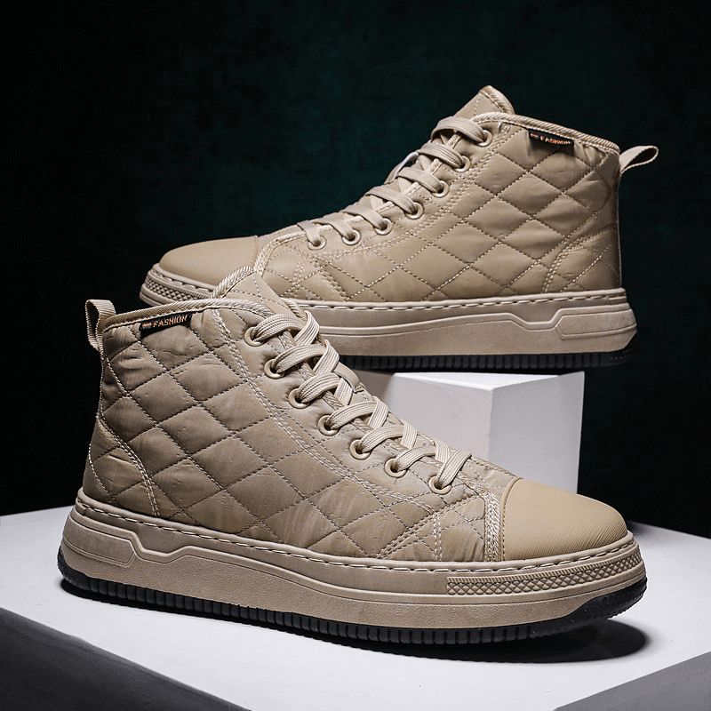 Män Sömmar Pläterat Tyg Bekväm Halkbeständig Snörning High Top Sneakers