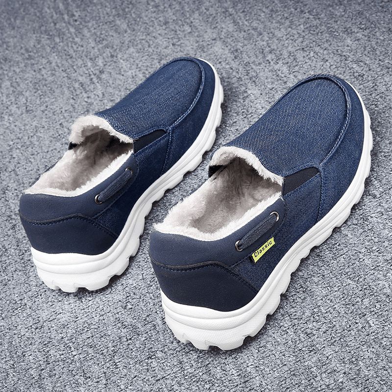 Män Sömnadstyg Varm Bekväma Elastiska Slip-On Sport Casual Platta Skor