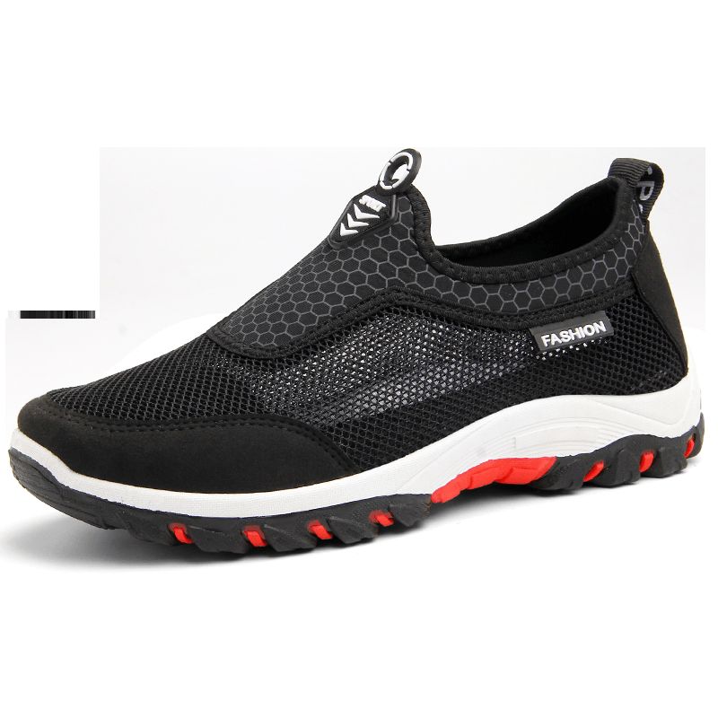 Män Sport Splicing Mesh Tyg Andas Slip On Casual Walking Skor