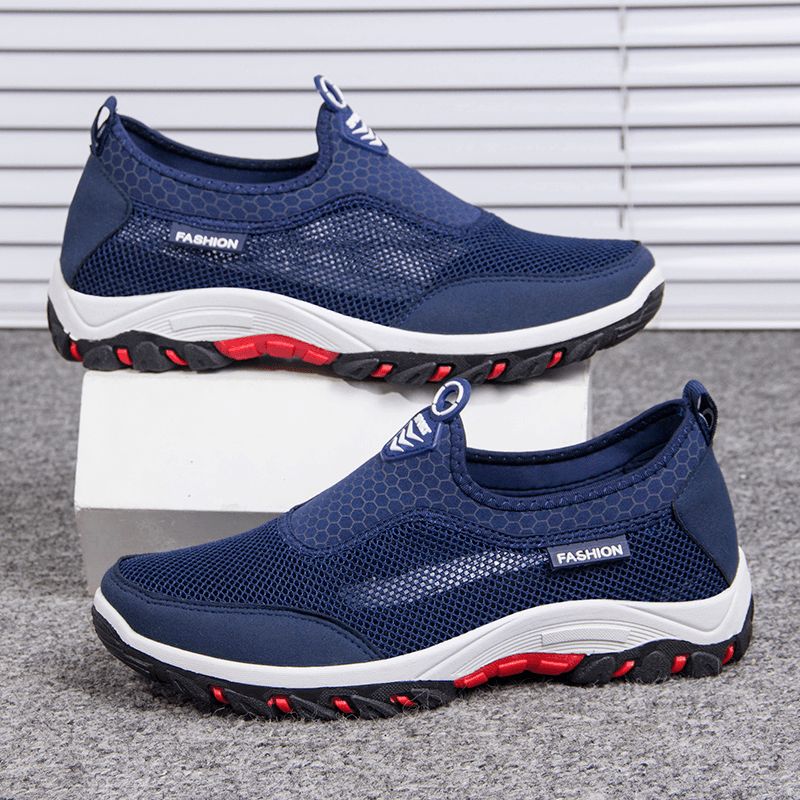 Män Sport Splicing Mesh Tyg Andas Slip On Casual Walking Skor