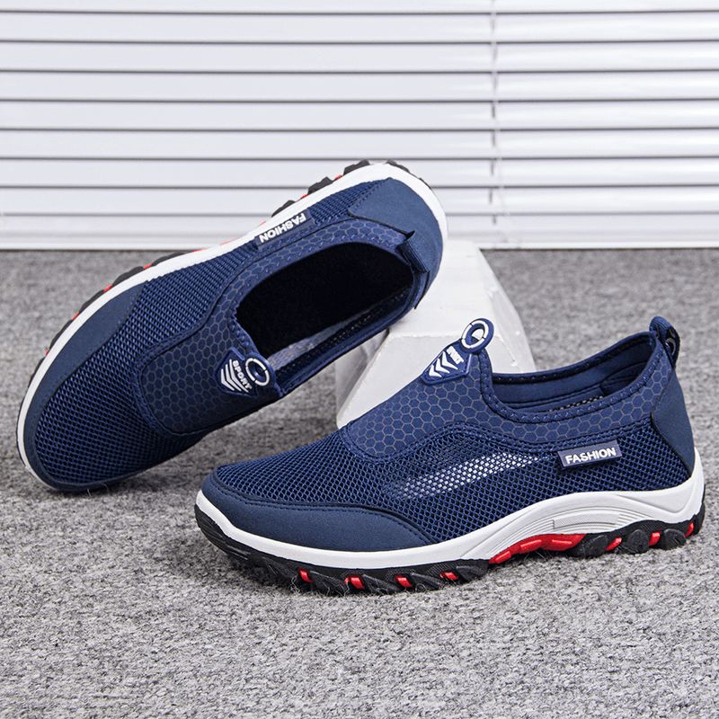 Män Sport Splicing Mesh Tyg Andas Slip On Casual Walking Skor