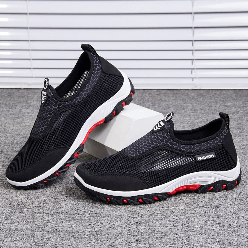 Män Sport Splicing Mesh Tyg Andas Slip On Casual Walking Skor