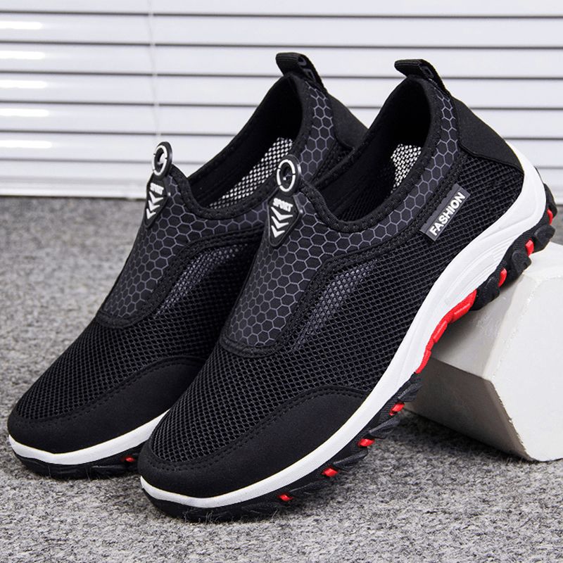 Män Sport Splicing Mesh Tyg Andas Slip On Casual Walking Skor