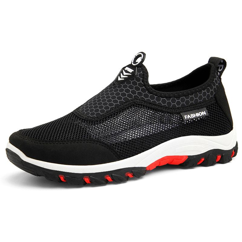 Män Sport Splicing Mesh Tyg Andas Slip On Casual Walking Skor