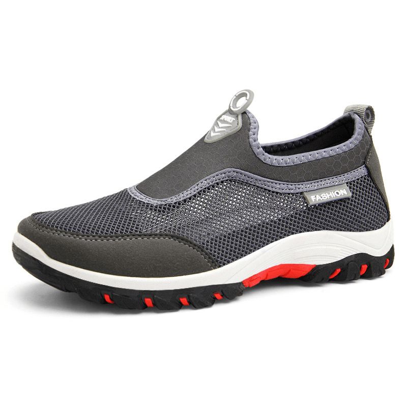 Män Sport Splicing Mesh Tyg Andas Slip On Casual Walking Skor